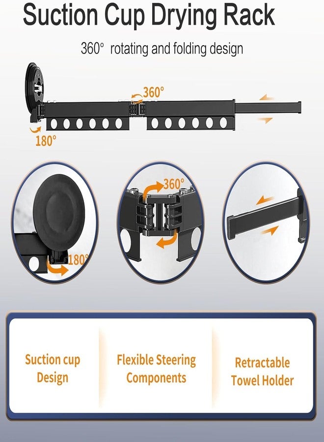 KEYOZA رف تجفيف ملابس منزلي من KEYOZA، رف تجفيف ملابس يُثبت على الحائط بقاعدة شفط، رف ملابس قابل للطي، رف تجفيف ملابس داخلي قابل للطي بوصلة تلسكوبية، أسود - Image 2